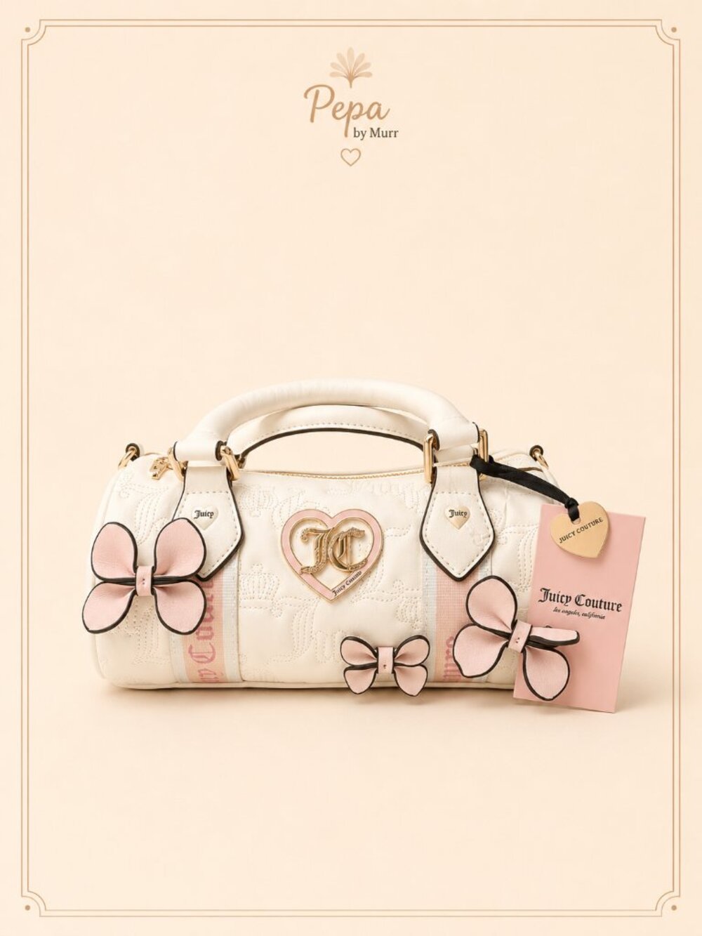 Juicy Couture Cream & Pink Bow Handbag NWT with Shoulder Strap